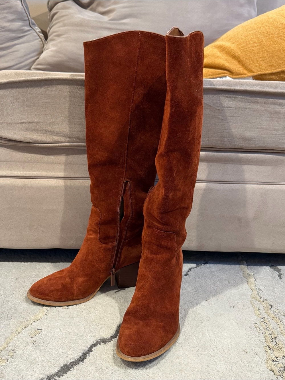 Calvin Klein Rust Suede Knee-High Block Heel Boots